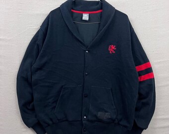 Cárdigan Nike para hombre, talla XL, negro y rojo, con estampado de LeBron James y cuello chal, cierre de broche.