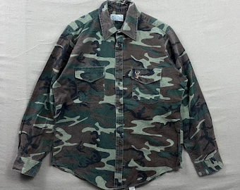 Cove Creek Flannel Shirt Mens XL Green Camo Hunting Deer Embroidery USA Made