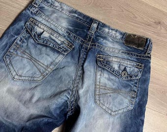 Y2K Express Embroidered Flap Pocket Washed Straight Leg Denim Jeans