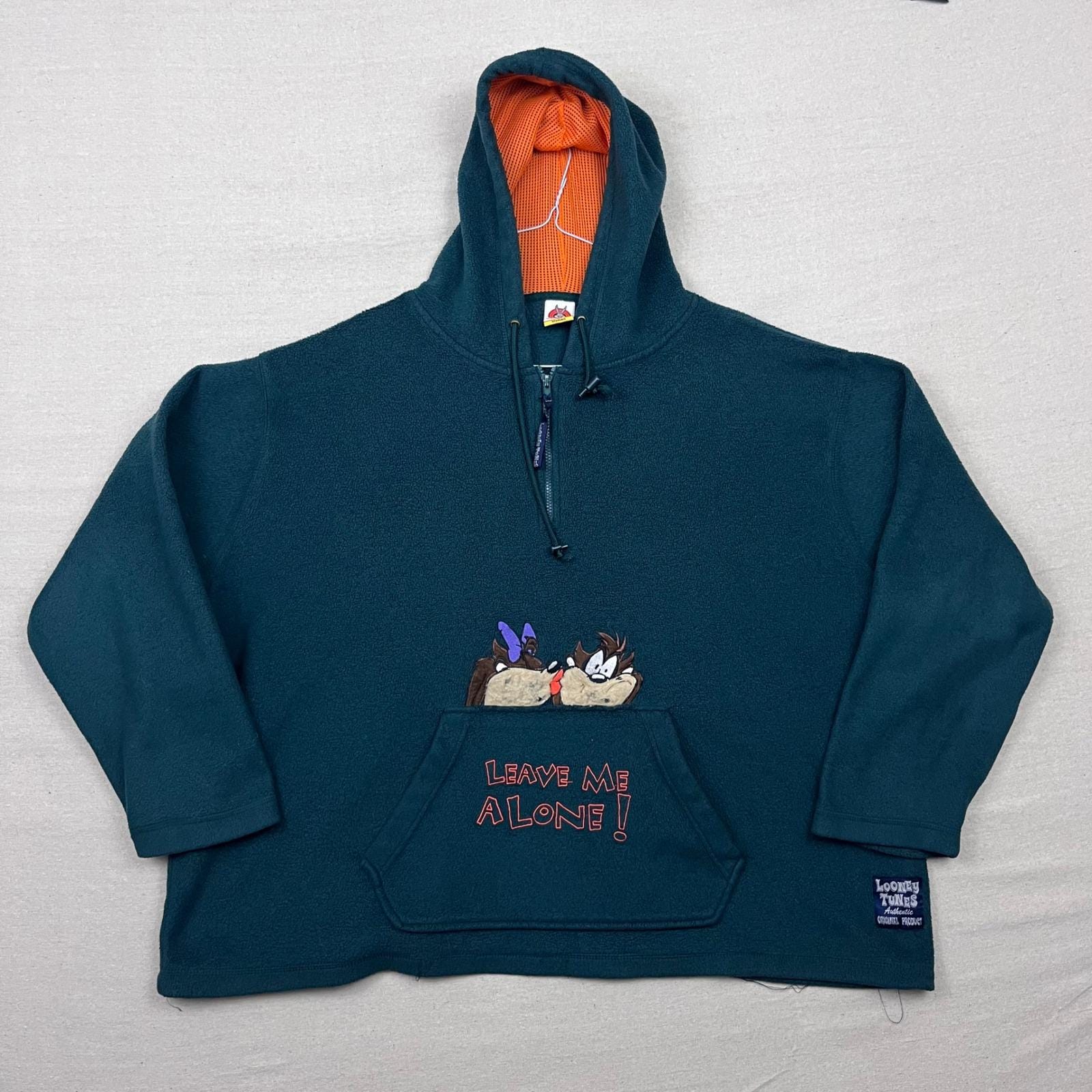 Vintage Looney Tunes Taz Tasmanian Devil Quarter Zip Fleece Hoodie