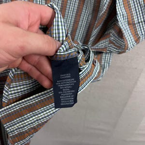 Robert Graham Button Down Shirt L Blue Green Gingham Striped Embroidered Cuff image 5