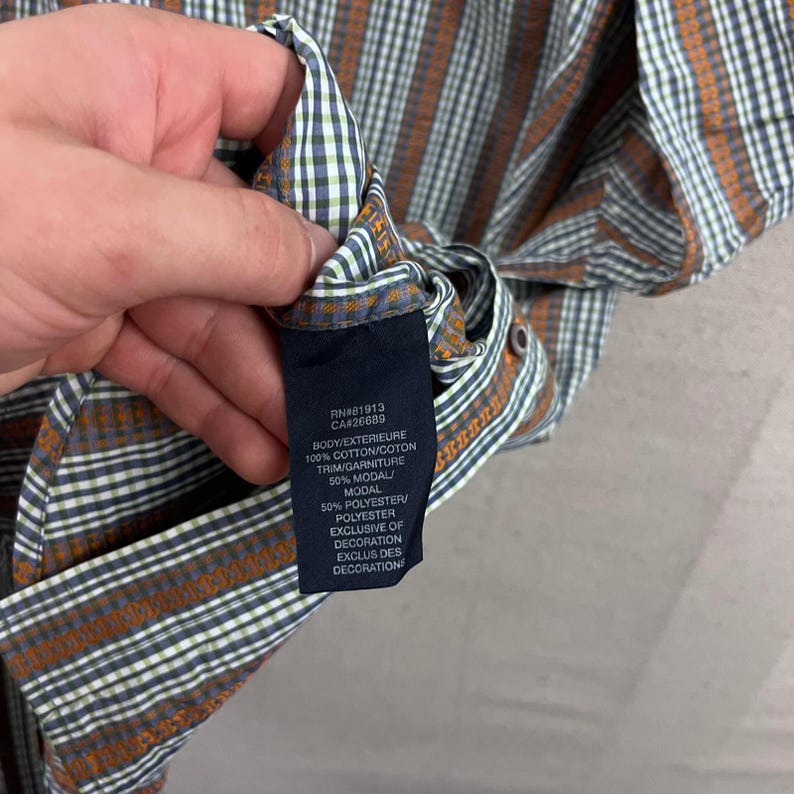 Robert Graham Button Down Shirt L Blue Green Gingham Striped Embroidered Cuff image 5
