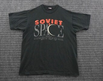 Vintage 90s Soviet Space T-Shirt Mens XL Black Fort Worth Museum Graphic