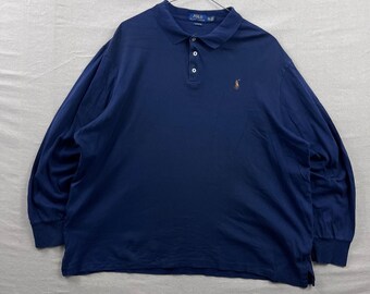 Vintage 1990s Polo Ralph Lauren Mens Blue 100% Lambs Wool Polo