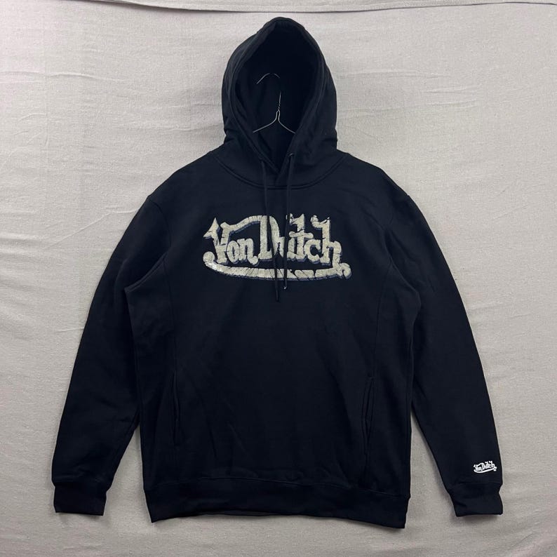 Von Dutch Hoodie Mens Large Black Skull Graphic Back Print Pullover Streetwear image 1