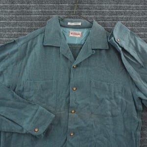 Vintage 1950s McGregor Wool Rayon Button Down Shirt Mens ML 16 Teal Blue