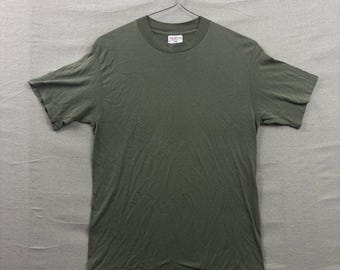 Select-T T-Shirt Mens M Olive Green Vintage Single Stitch Made in USA Blank Tee