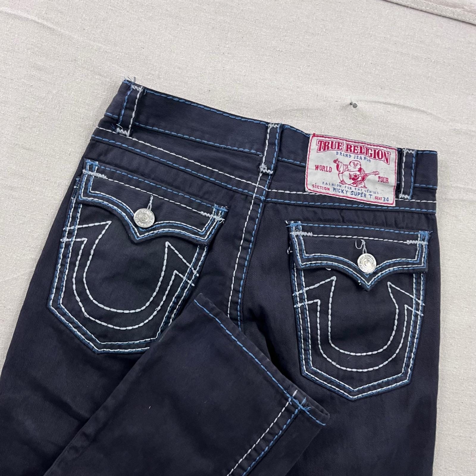 True Religion Ricky Super T Jeans Mens 34 Dark Wash Contrast