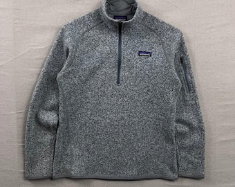 Jaqueta feminina Patagonia Better Sweater Pullover, tamanho médio, cinza, com zíper 1/4, em fleece.