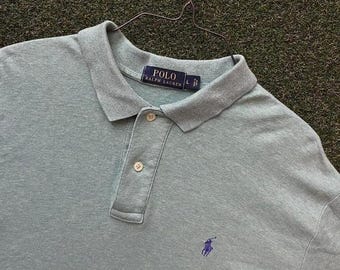 Polo Ralph Lauren Mens Large Polo Shirt Sage Green Purple Pony