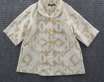 Painted Pony Short Sleeve Jacket Womens L Gold Cream Geometric Button Up