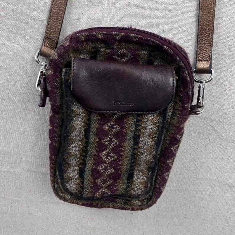 Pendleton schoudertas klein bordeauxrood wollen geometrisch leren bandje dames afbeelding 1