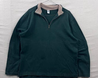 Gap Quarter Zip Pullover Mens L Green 100% Cotton Contrast Collar Long Sleeve