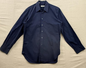 Camicia elegante da uomo Ermenegildo Zegna, taglia 15.75 (40), blu navy, maniche lunghe, lusso italiano.