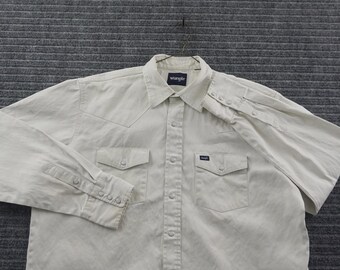 Wrangler Western Shirt Mens 2XL Tan Pearl Snap Long Sleeve Workwear Cowboy