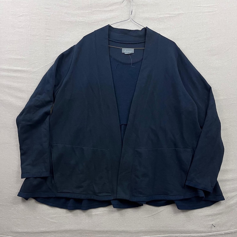 Anthropologie Cardigan Womens 3X Navy Blue Tiered Ruffle Back French Terry Open image 1