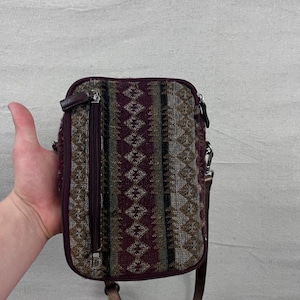 Pendleton schoudertas klein bordeauxrood wollen geometrisch leren bandje dames afbeelding 3