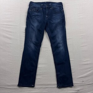 True Religion Ricky Relaxed Straight Jeans Mens 34 Dark Indigo Super T Stitch image 2