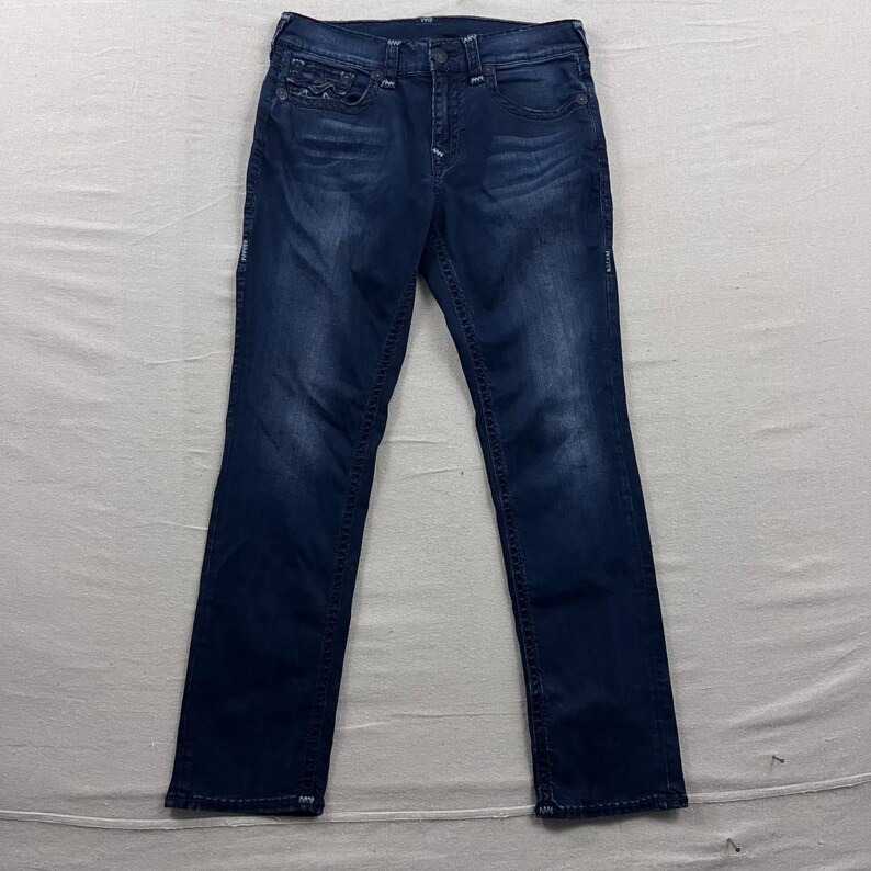 True Religion Ricky Relaxed Straight Jeans Mens 34 Dark Indigo Super T Stitch image 2