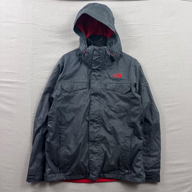 The North Face HyVent Ski Jacket Men Large Charcoal Grey Hooded Waterproof Shell image 2
