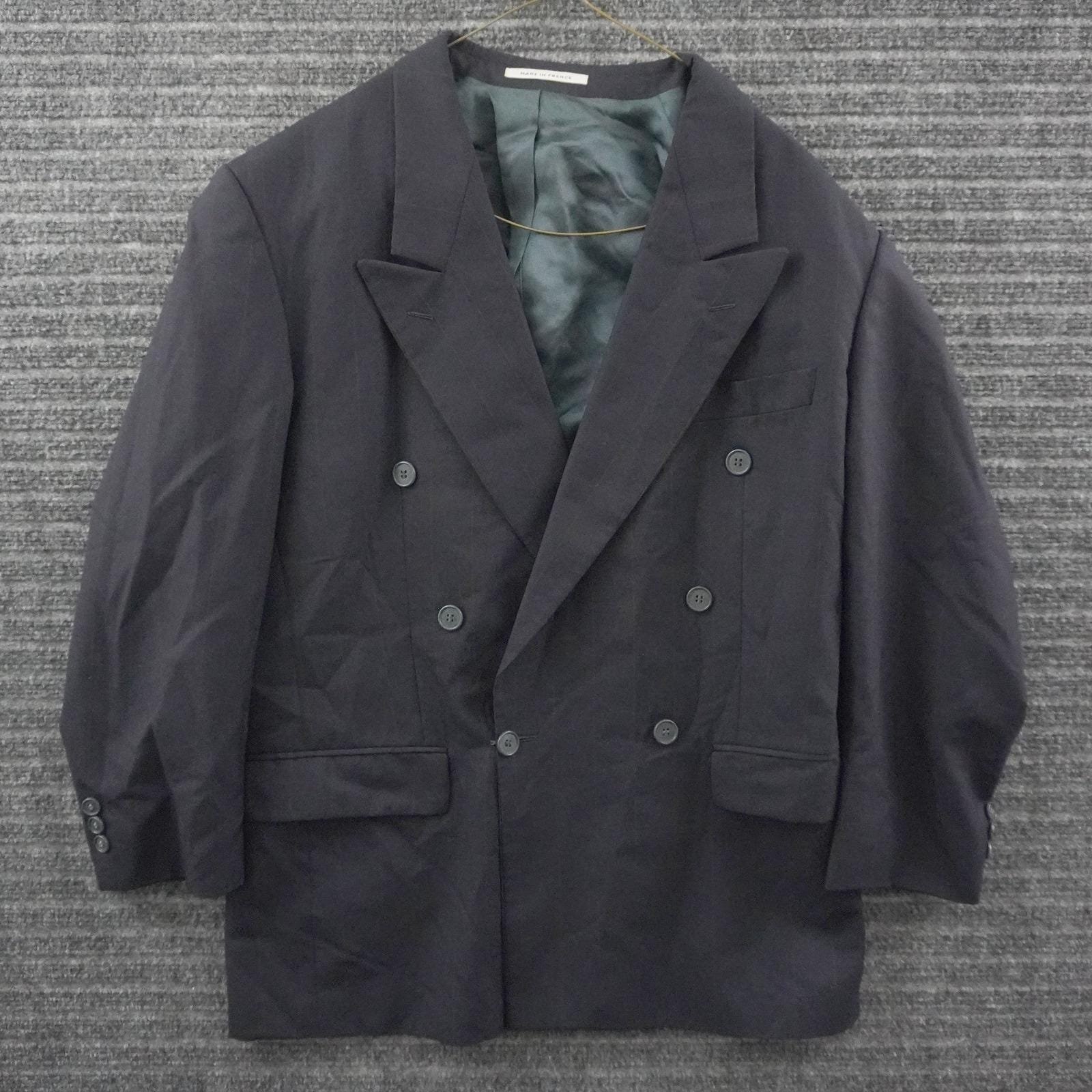 Saint Laurent, Vintage 80s Yves Saint Laurent Blazer Mens L Navy Blue Pinstripe Double Breasted