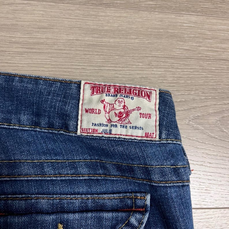 Y2K True Religion Julie Section Blue Wash Denim Jeans Womens Made in USA Size 28 image 4