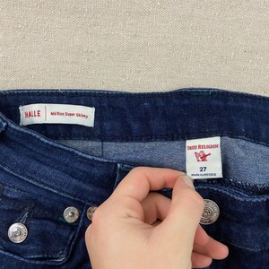 True Religion Halle Super Skinny Jeans Women 27 Dark Blue Flap Pocket Distressed image 4
