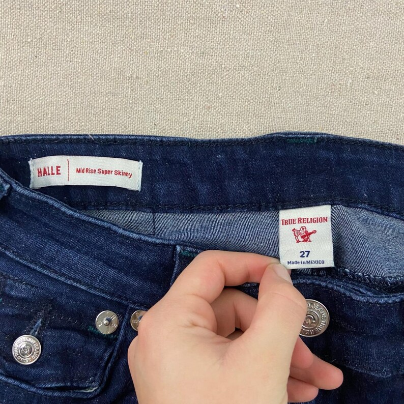True Religion Halle Super Skinny Jeans Women 27 Dark Blue Flap Pocket Distressed image 4