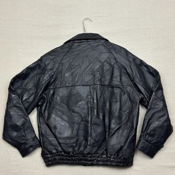 Explorer Leather Patchwork Bomber Jacket Black Me… - image 2