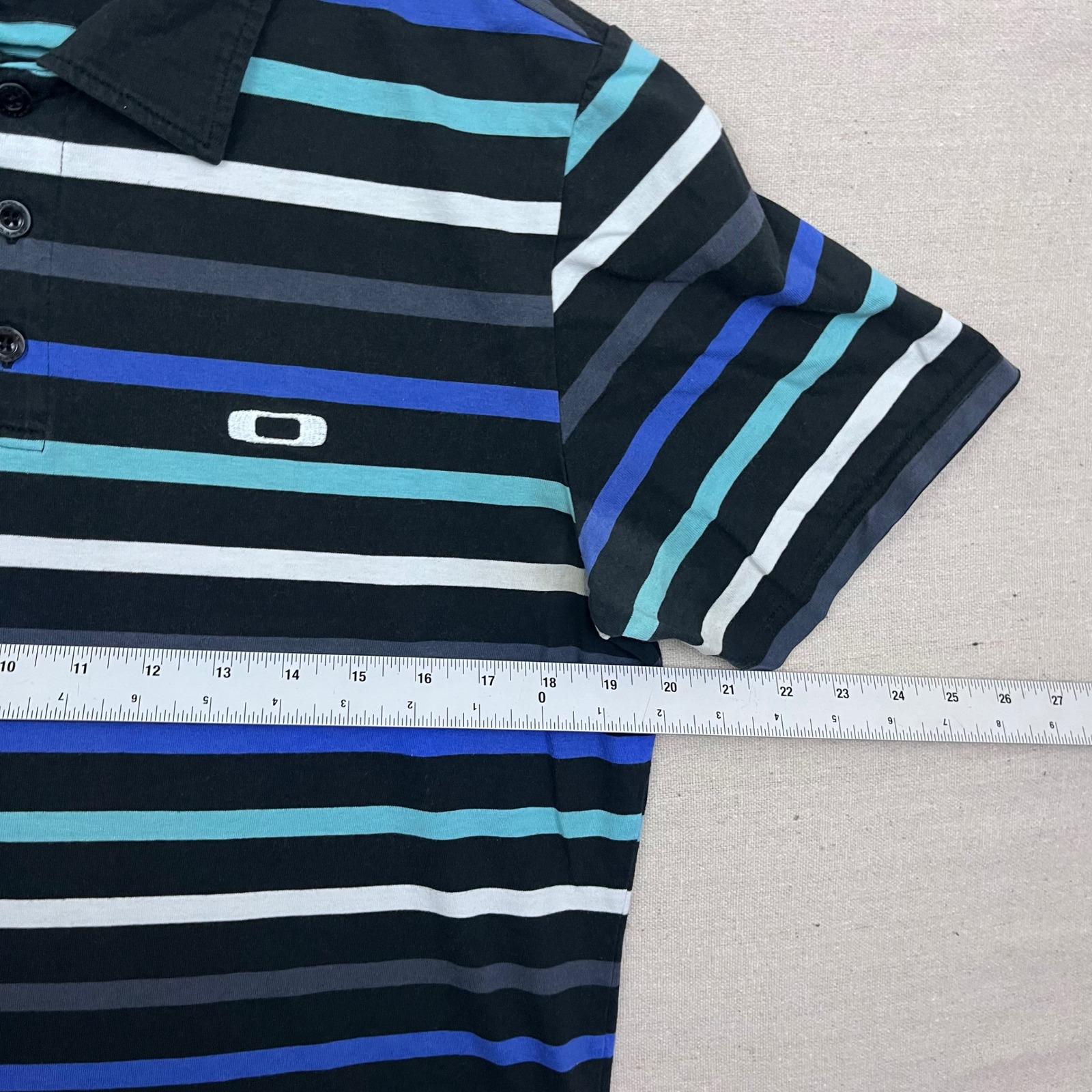 Y2K Oakley Mens Striped Golf Polo Shirt Size Medium M Black Blue 
