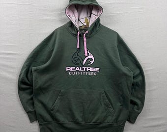 Realtree Outfitters Hoodie Mens XL Green Pink Camo Lined Embroidered Pullover