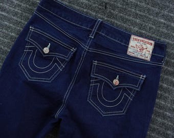 True Religion Bootcut Jeans Womens 28 Indigo Blue Becca Mid Rise Contrast Stitch