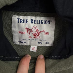 True Religion Hoodie Mens Large Olive Black Monogram Pullover Sweatshirt Logo image 3