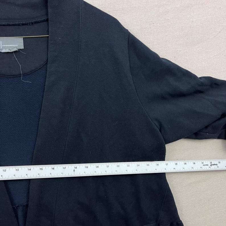 Anthropologie Cardigan Womens 3X Navy Blue Tiered Ruffle Back French Terry Open image 5