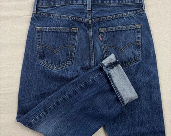 Levi's 501 Original Fit Jeans Mens W30 L30 Dark Blue Straight Leg Button Fly