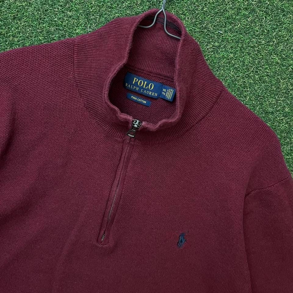 POLO RALPH LAUREN バーガンディ ハーフジップ セーター ポロ polo ralph lauren ハーフジップニット