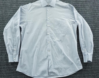 Ermenegildo Zegna Button Down Shirt Mens 16.5 Blue Brown Check Long Sleeve