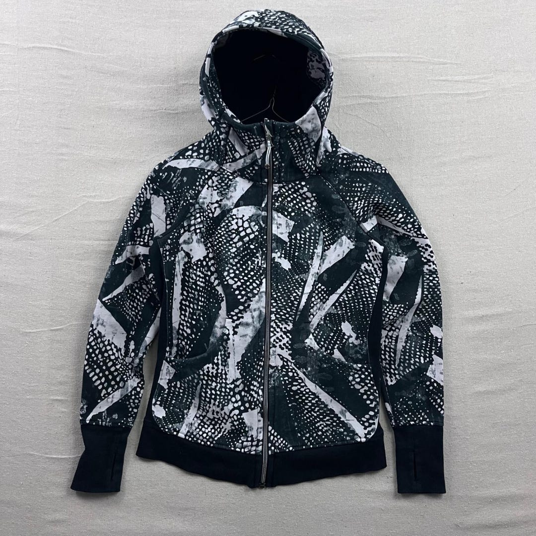 Lululemon Scuba Hoodie Womens 8 Black White Abstract Dot Full Zip