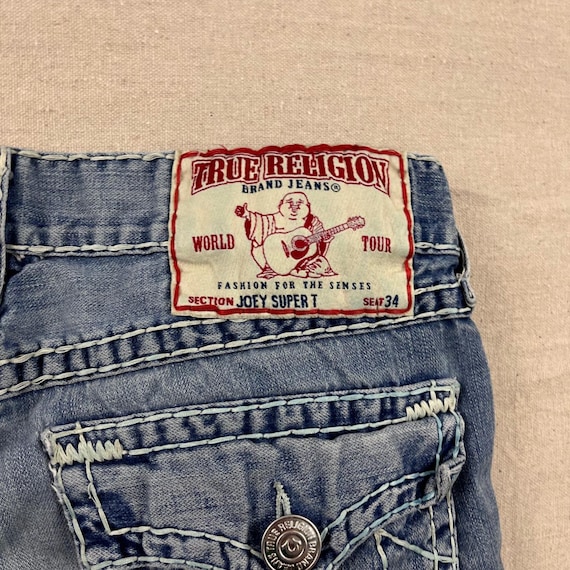 True Religion Joey Super T Jeans Mens 36 Blue Distressed Flare