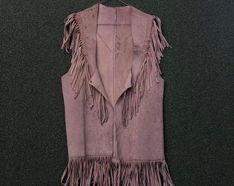 Gilet Frange Anni 70 Uomo Giacca Cardigan Aperto Davanti Western Cappotto Jacket Gilet da uomo in pelle scamosciata, con frange, senza maniche, hippie, cowboy, per il tempo libero