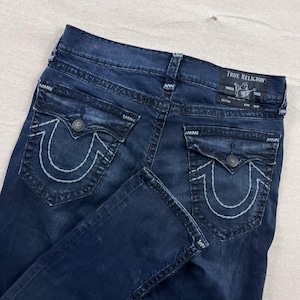 True Religion Ricky Relaxed Straight Jeans Mens 34 Dark Indigo Super T Stitch image 1