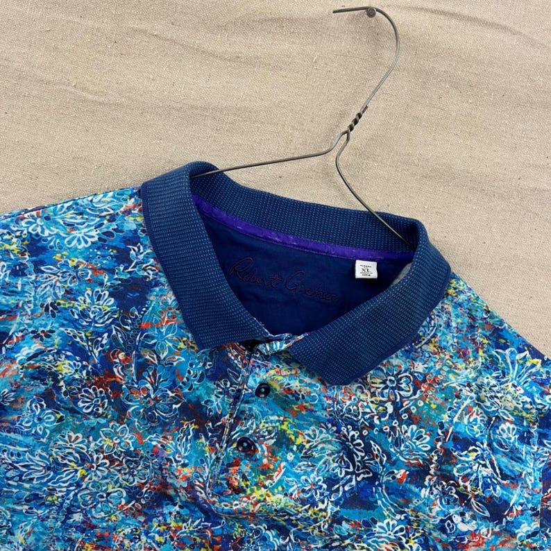 Robert Graham Polo Shirt Mens XL Blue Abstract Paisley Print Short Sleeve Cotton image 3