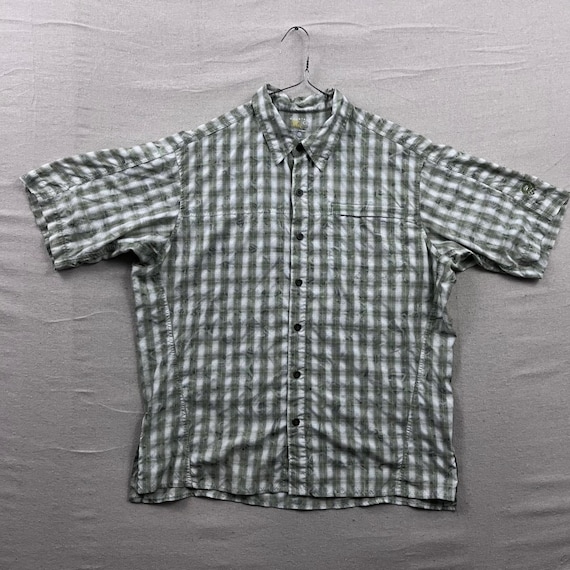Mountain Hardwear, Mountain Hardwear Button Down Shirt Mens Large Green Plaid Short Sleeve Hiking