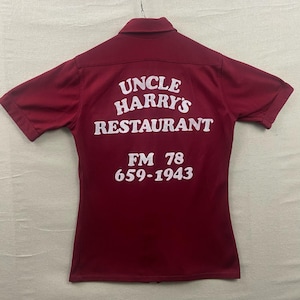 JCPenney Bowlingskjorta Herr Mellanvit Uncle Harrys Restaurant 70-tals Vintage
