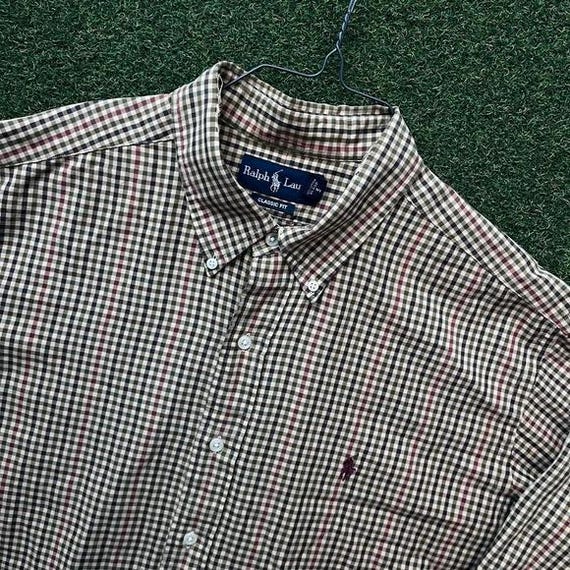 Vintage Polo Ralph Lauren Light Brown Gingham Check Striped Button