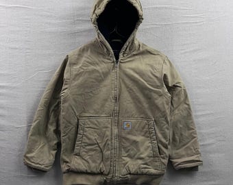 Toddler Kids Vintage 90's Carhartt Dark Green Quilted Hooded