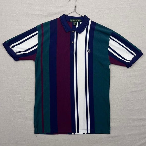 Knight of Round Table ラガーシャツ マルチカラー 刺繍ロゴ Vintage Knights of Round Table Multicolor Striped Retro Polo Shirt