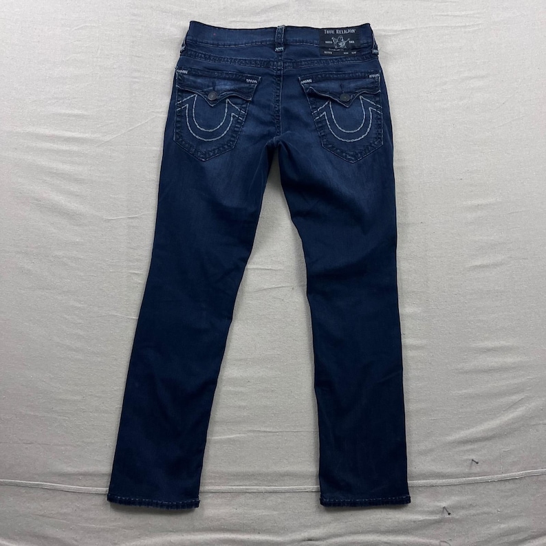 True Religion Ricky Relaxed Straight Jeans Mens 34 Dark Indigo Super T Stitch image 3