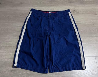 Vintage Tommy Jeans Mens Navy Blue Athletic Side Stripe Casual Shorts Size 33