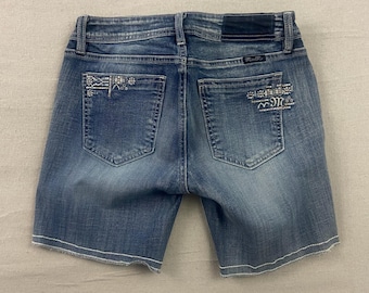 Miss Me Denim Shorts Womens 29 Blue Embellished Rhinestone Mid Rise Cut Off